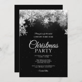 白黒エレガントスノーフレーク企業のクリスマス 招待状 (正面/裏面)