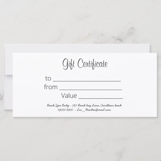 白黒エレガントスパサロンギフト証明書 (裏面)