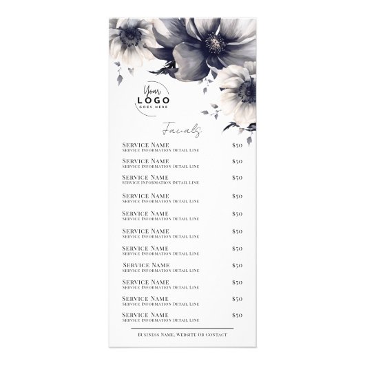 白黒エレガントスパサービスメニューのラックカード ラックカード (正面)