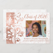 白黒エレガントスワールフォト2021卒業 招待状 (正面/裏面)