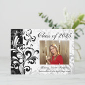 白黒エレガントスワールフォト2025卒業 招待状 (スタンド正面)