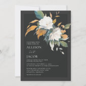 白黒エレガントセージ緑フローラ結婚ズ 招待状 (正面)