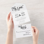 白黒エレガントタイポグラフィアットラスト結婚ーズ オールインワン招待状 (貼ってはがせる)