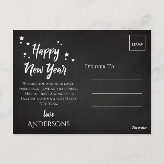 白黒エレガントタイポグラフィ2024年年新年写真 ポストカード (裏面)