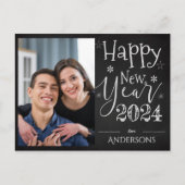 白黒エレガントタイポグラフィ2024年年新年写真 ポストカード (正面)