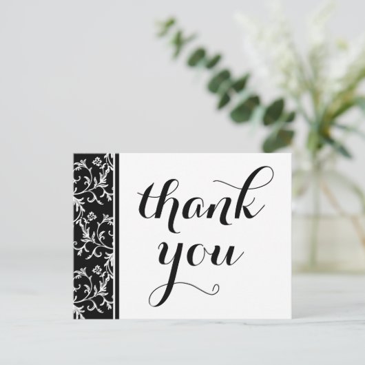 白黒エレガントダマスクありがとう ポストカード (スタンド正面)