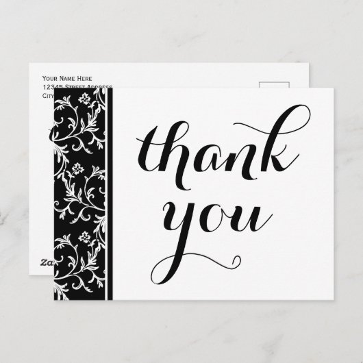白黒エレガントダマスクありがとう ポストカード (正面/裏面)