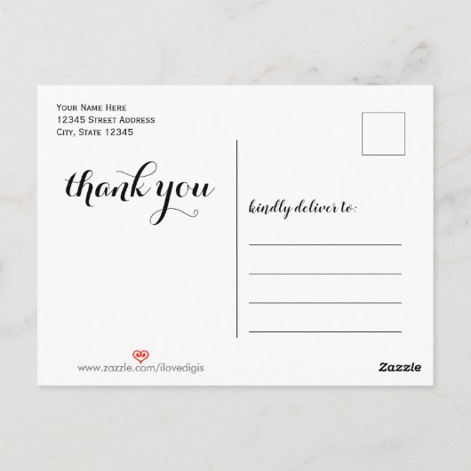 白黒エレガントダマスクありがとう ポストカード (裏面)