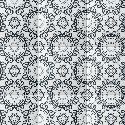 白黒エレガントダマスクのパタビクトリアンーン タイル