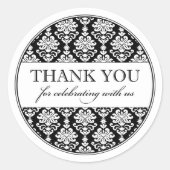 白黒エレガントダマスクの結婚式 ラウンドシール (正面)
