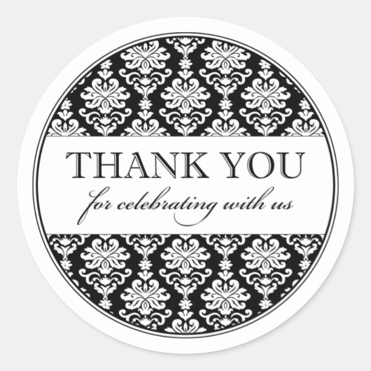 白黒エレガントダマスクの結婚式 ラウンドシール (正面)