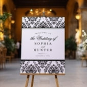 白黒エレガントダマスクウェディングウェルカムサイン ポスター