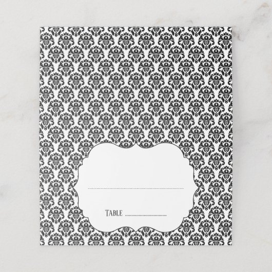 白黒エレガントダマスクウェディングエスコートカード プレイスカード (外部開封)
