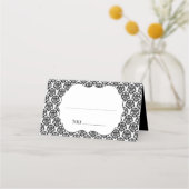 白黒エレガントダマスクウェディングエスコートカード プレイスカード (正面)