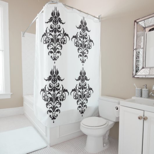 白黒エレガントダマスクシャワーカーテン シャワーカーテン (インサイチュ)
