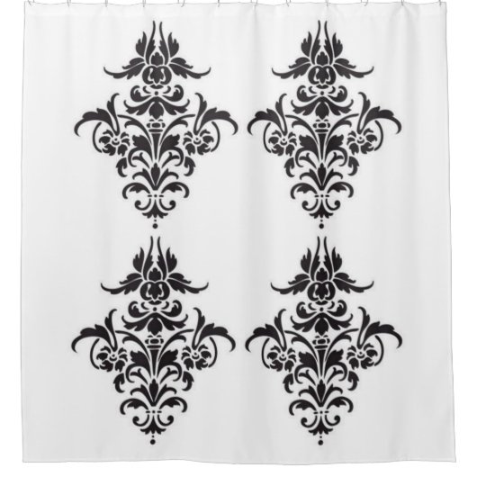 白黒エレガントダマスクシャワーカーテン シャワーカーテン (正面)