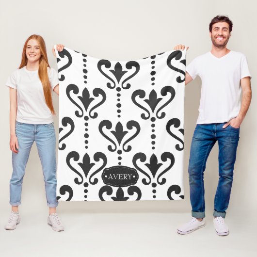 白黒エレガントダマスクパーソナライズされた フリースブランケット (インサイチュ)