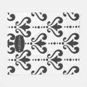 白黒エレガントダマスクパーソナライズされた フリースブランケット (正面(横))