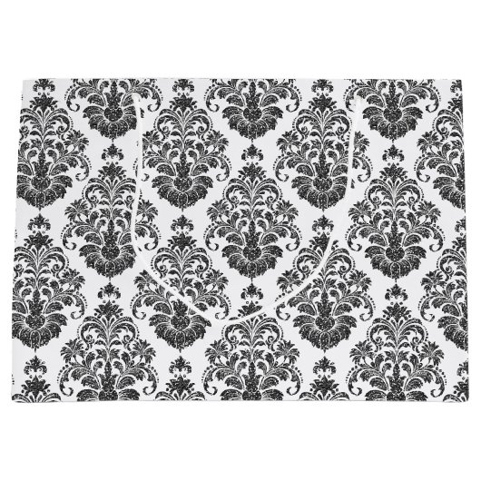 白黒エレガントダマスクパーティー ラージペーパーバッグ (正面)