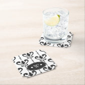 白黒エレガントダマスクモノグラム ペーパーコースター (インサイチュ)