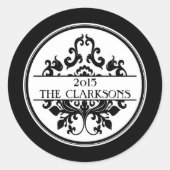 白黒エレガントダマスクラウンドエンベロープシール ラウンドシール (正面)