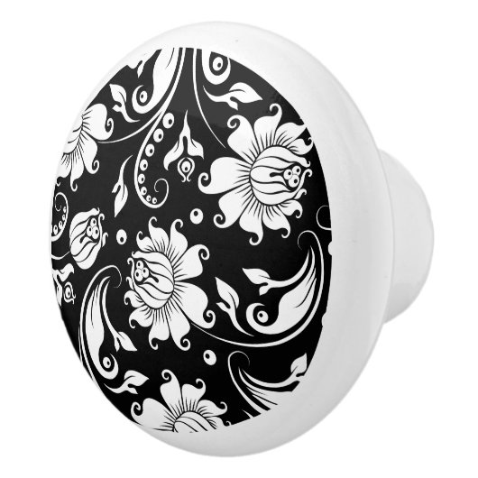 白黒エレガントダマスク模様 セラミックノブ (右)