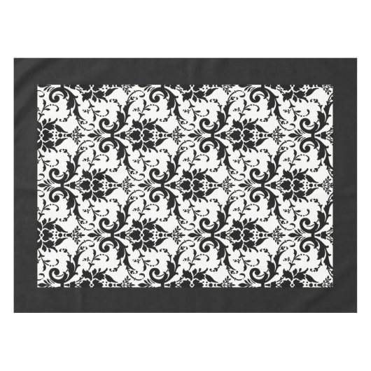 白黒エレガントダマスク模様 テーブルクロス (正面(横))