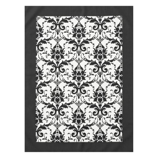 白黒エレガントダマスク模様 テーブルクロス (正面)