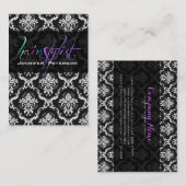 白黒エレガントダマスク美容師カード 名刺 (正面/裏面)