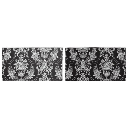 白黒エレガントダマスク金属 枕カバー (正面-セット)