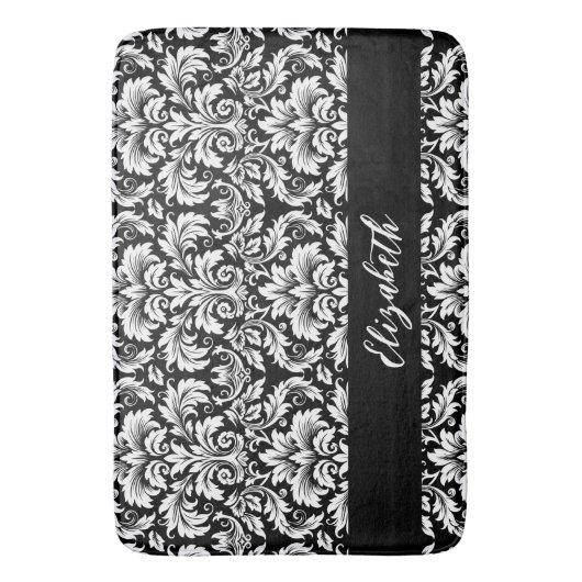 白黒エレガントダマスク バスマット (正面縦)