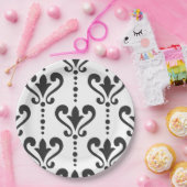 白黒エレガントダマスク ペーパープレート (パーティー)