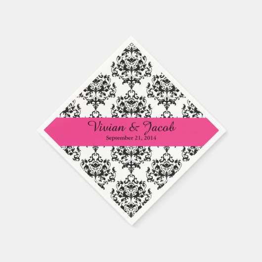 白黒エレガントダマスコウェディングナプキン スタンダードカクテルナプキン (角)