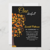 白黒エレガントツリー秋1st誕生日 招待状 (正面)