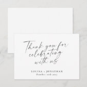 白黒エレガントトレンディースクリプトカスタムウェディング サンキューカード (正面/裏面)