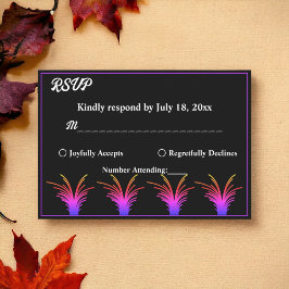 白黒エレガントネオングラス秋の結婚式 出欠カード