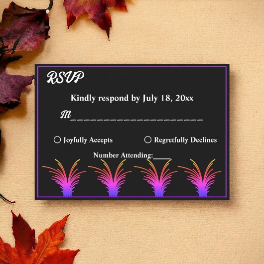 白黒エレガントネオングラス秋の結婚式 出欠カード