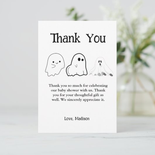 白黒エレガントハロウィーンの赤ちゃんシャワー サンキューカード (スタンド正面)