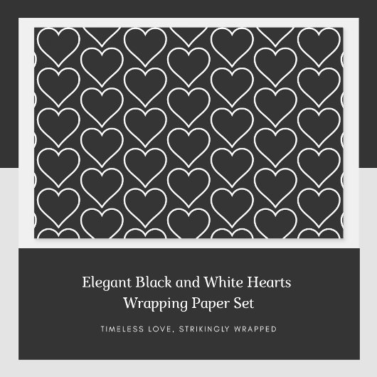 白黒エレガントハートラッピング紙セット ラッピングペーパーシート