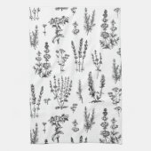 白黒エレガントハーブガーデンパターン キッチンタオル (縦)