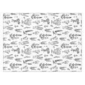 白黒エレガントハーブガーデンパターン テーブルクロス (正面(横))