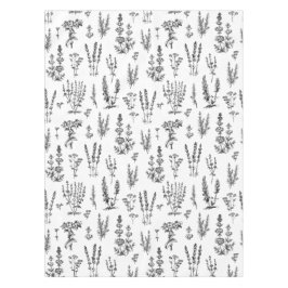 白黒エレガントハーブガーデンパターン テーブルクロス