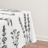 白黒エレガントハーブガーデンパターン テーブルクロス (インサイチュ)