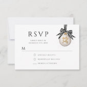 白黒エレガントバウブルクリスマスパーティー 出欠カード (正面)