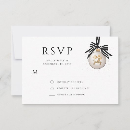 白黒エレガントバウブルクリスマスパーティー 出欠カード (正面)