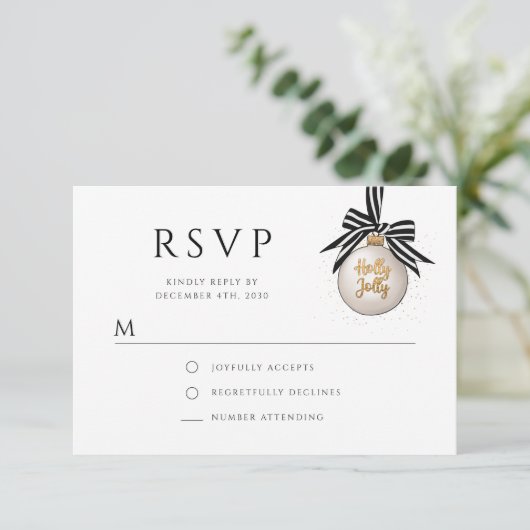 白黒エレガントバウブルクリスマスパーティー 出欠カード (スタンド正面)