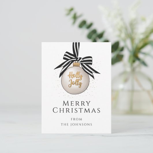 白黒エレガントバウリーメリークリスマス ポストカード (スタンド正面)