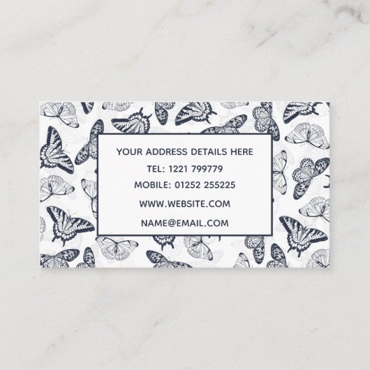 白黒エレガントバタフライデザイン 名刺 (裏面)