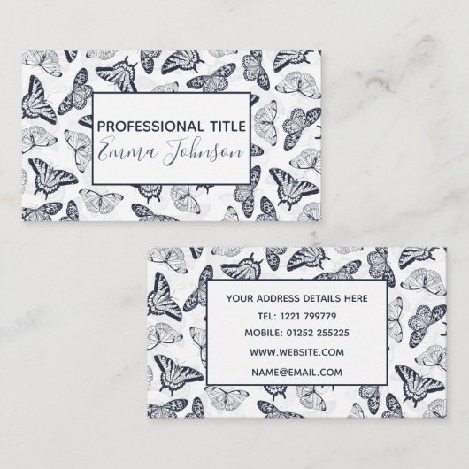 白黒エレガントバタフライデザイン 名刺 (正面/裏面)