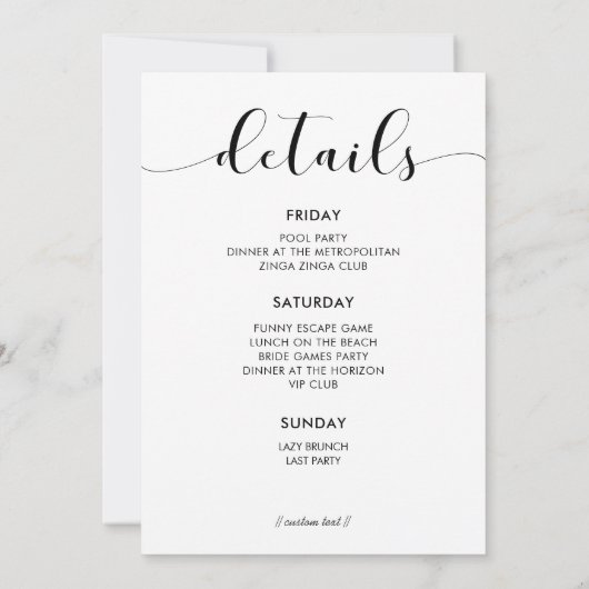 白黒エレガントバチェロレッテ週末 招待状 (裏面)